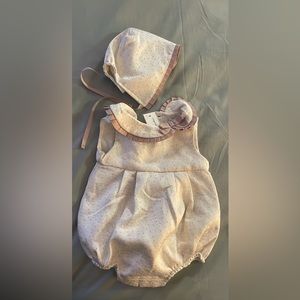 Cupcakes and Cashmere Lux baby rompers and bonnet